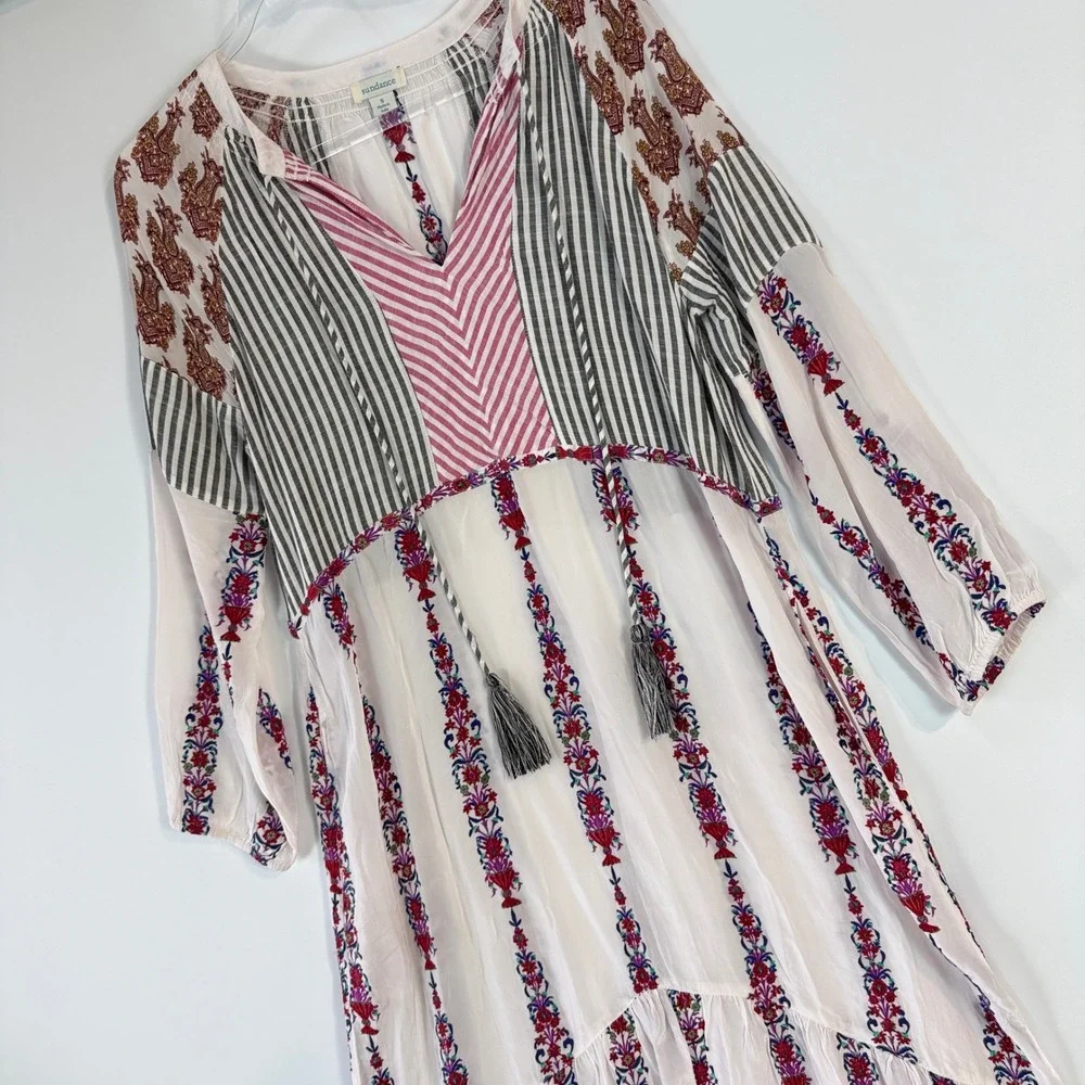 Sundance Laisella Kaftan Dress Womens S White Embroidered Tassel Ruffle Maxi - Picture 7 of 15